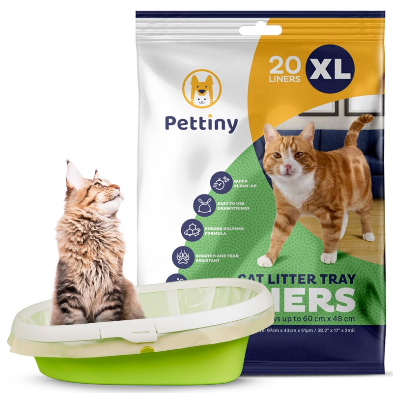Pettiny 20 XL Cat Litter Box Liners with Drawstrings - Scratch Resistant Cat Litter Bags for an Extra Large Litter Pan - Image 1